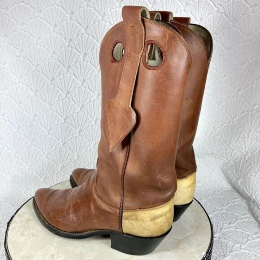 Vintage Olathe Boot Co. Cowboy Boots Mens Brown 9B Leather Mule Ear Western RARE